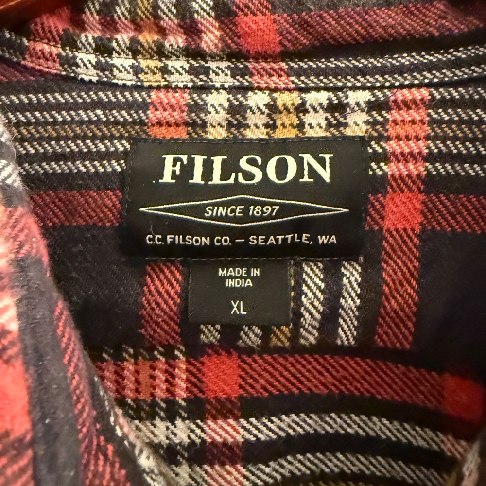 Filson Men's Scout Shirt Plaid Shirt in Red, Black, and White - Picture 2 of 4